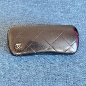 CHANNEL Black Quilted Leather Eyeglass Case with CC Logo